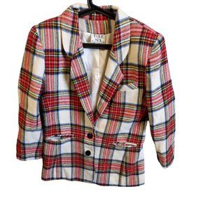 Take Six Plaid Jacket Vintage Size 14 Wool Blend Red Tartan Multicolor Retro Vtg